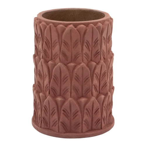 Vaso piccolo in terracotta Anne con motivo a foglie