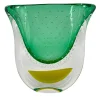 Vaso scultoreo in vetro di Murano verde e giallo Gran Sommerso