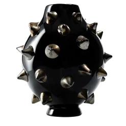 Vaso-scultura in vetro nero di Murano