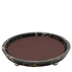 Vassoi piccoli rotondi in pelle e marmo di Monza #3
