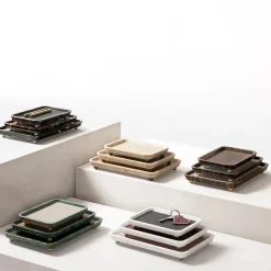 Vassoi rettangolari grandi in pelle e marmo Monza #1