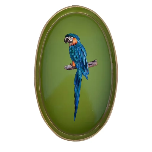 Vassoio in ferro dipinto a mano verde chiaro Fauna