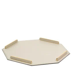 Vassoio ottagonale in pelle color oro/beige