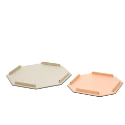 Vassoio ottagonale in pelle color oro/beige