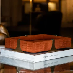 Vassoio Rettangolare in Pelle Arancione Raban R