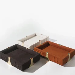 Vassoio Rettangolare in Pelle Arancione Raban R