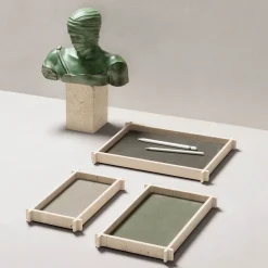 Vassoio rettangolare in pelle e marmo Structura