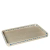 Vassoio rettangolare Lulù in travertino con inserti in filo PVC Blu
