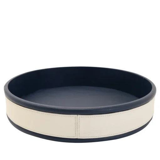 Vassoio rotondo in pelle Navy