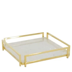 Videopoche quadrata dorata in quarzo ialino
