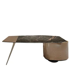 Wilshire Scrivania in Legno Laccato Marrone con Piano in Marmo Nero