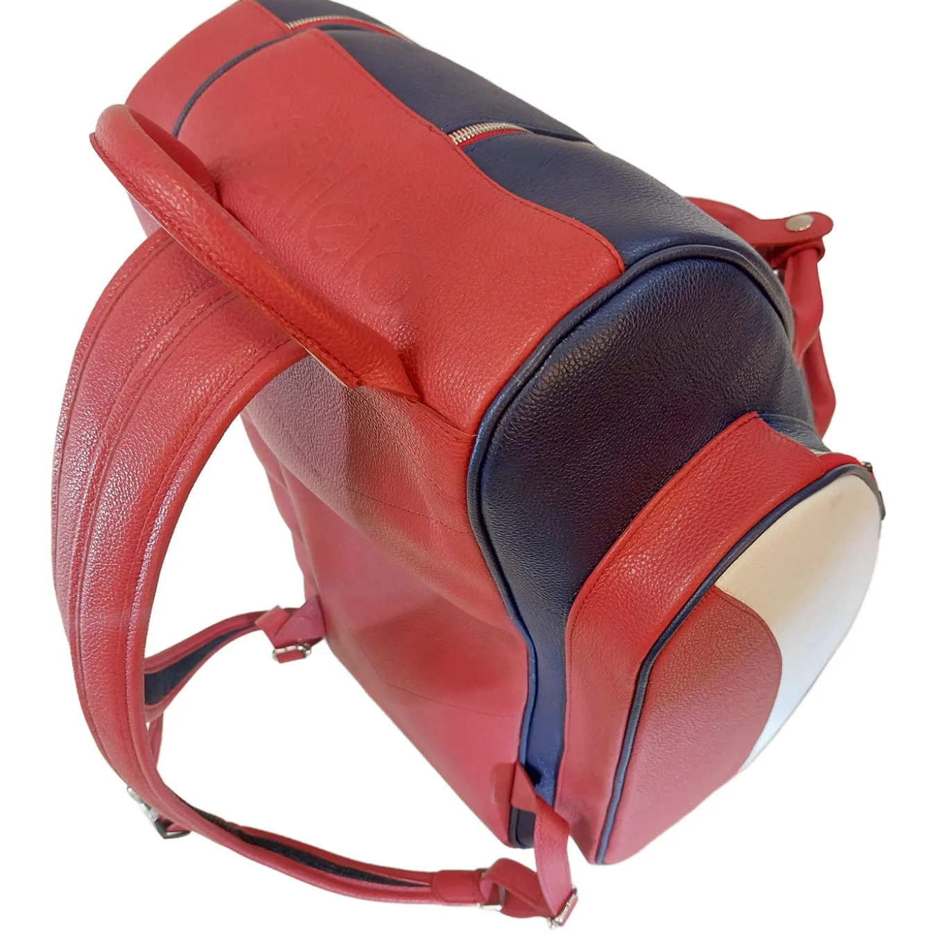 Zaino in pelle blu e rosso per tennis, padel e pickleball