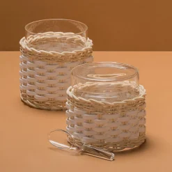 Zuccheriera in vetro Deauville in pelle e rattan