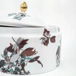 Zuppiera in porcellana Black Dragon Pool con foglie e libellule